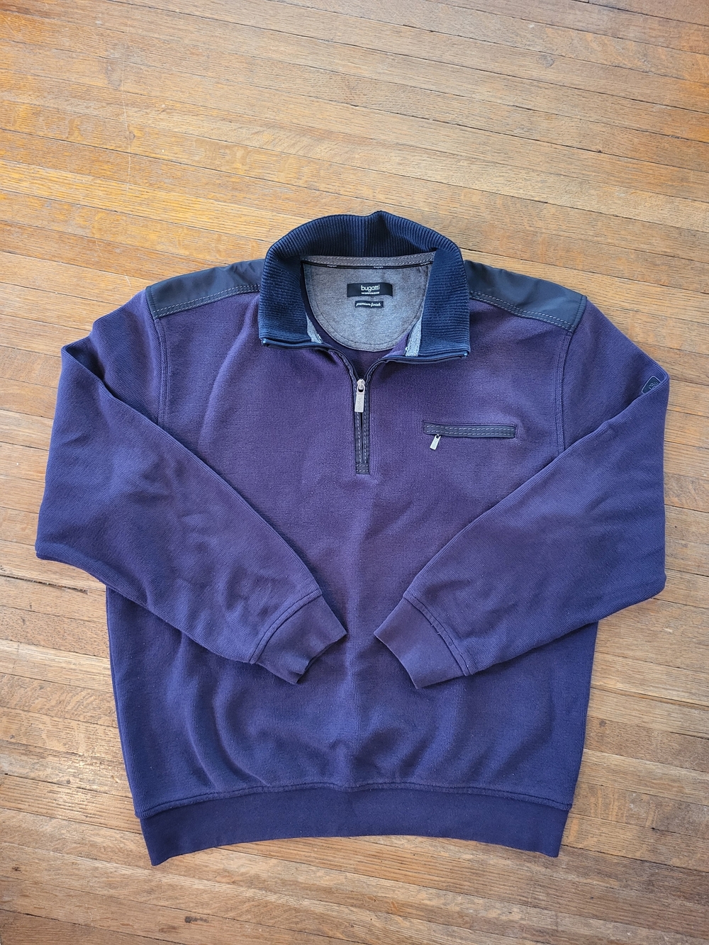 Bugatti Men's Deep Purple Half-Zip Sweater with Black Shoulder Panels